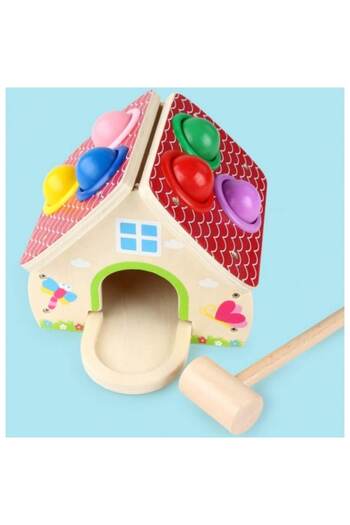 Bibilel Wooden House, Hammer, 6 Colorful Balls, for Kids, 3 Years