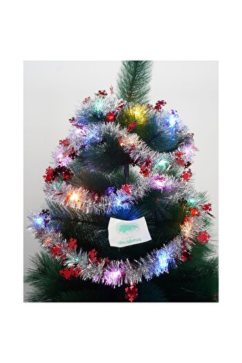 Flippy Christmas Tinsel with LED, Red, Snowflake Design, 2 m x 5 cm, PVC, String, Artificial,