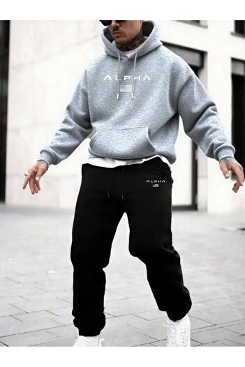 puolikuu Tracksuit Set Sweatshirt Jogger - Oversize Alpha Letter Print Hoodie