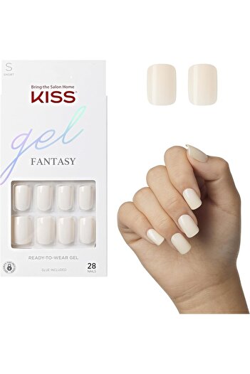 Kiss Gel Fantasy Press-On Nails – 'Bookworm', Off-White, Medium Almond, 28 Nails + Glue & Tools Included