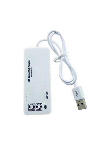 Bibilel 2in1 sound card, USB 2.0 interface, 3 USB ports, 3.5mm jack output, LED indicator, white