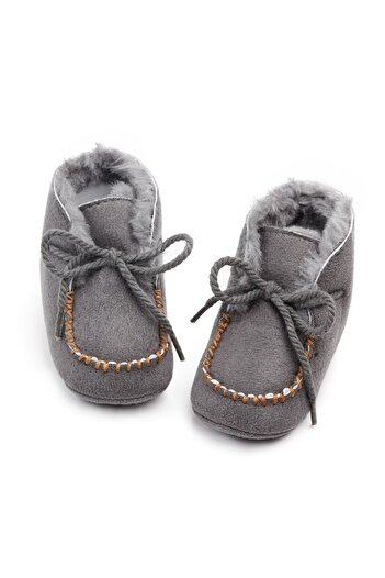 Superbaby Furry lace-up ankle boots - Grey