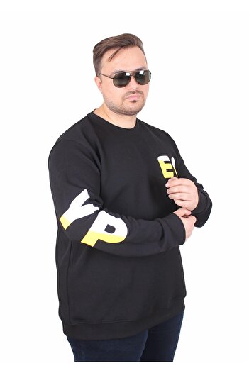 MocGrande Large Size Crew Neck Sweat Double Face Pike Eo 25703 Black