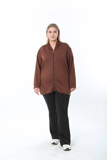 XL Modam Women's Stone-Embellished Zippered Lycra Black Plus Size Cardigan