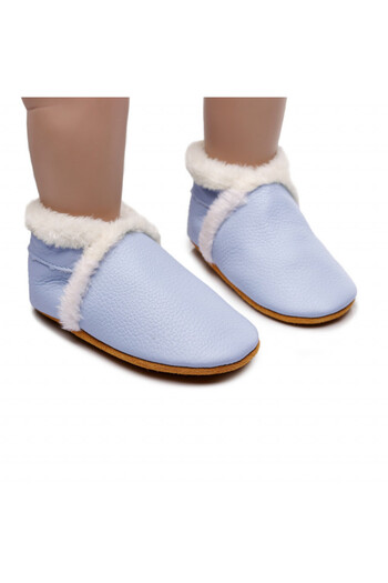 Superbaby Blue fur-lined genuine leather shoes for girls - Lulu