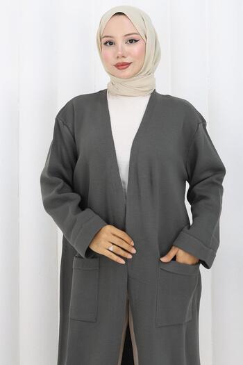 hafsamina Steel Knit Long Knitwear Cardigan Anthracite Hm2838