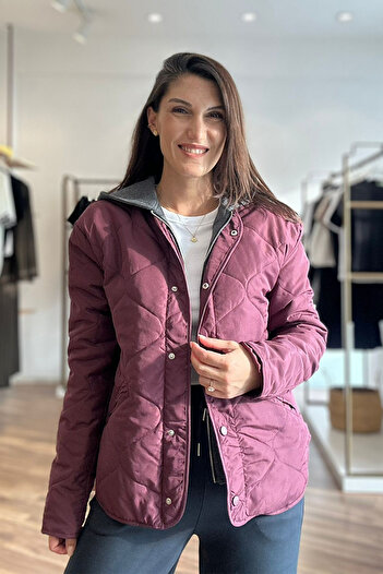 Unique Boutique Burgundy Hooded Quilted Slim Puffer Coat