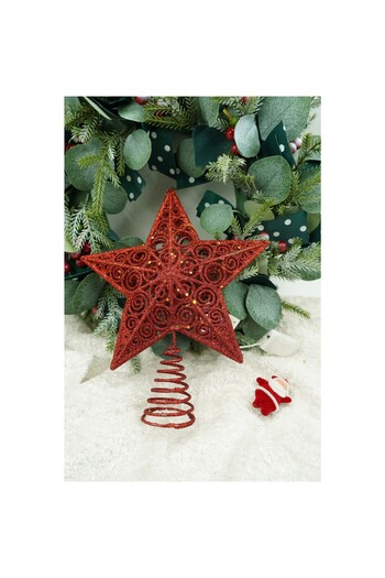 Flippy Decorative Christmas Tree Topper, Red, Star Shape, Spiral Design, Plastic/Metal, 19 cm x 23 cm, Indo