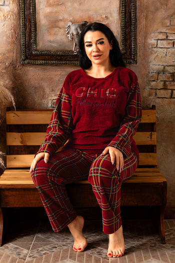 lacelove Nisanca Plus Size Plush Fleece Pajama Set- Winter Plus Size Women's Pajamas