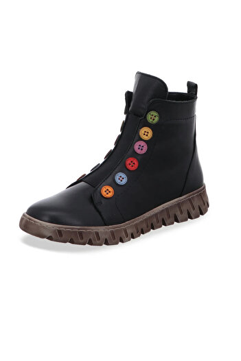 İNZE AYAKKABI Black Genuine Leather Boots - Model Name New Kahlo