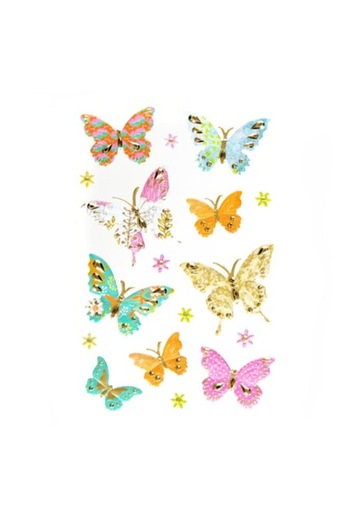SOHO Set with 8 stickers consisting of 8 flowers and 9 butterflies, 25x14 cm, Multicolor