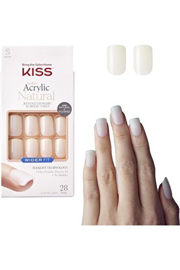 Kiss Salon Acrylic Wider Fit Press-On Nails – ‘Rare’, 28 Durable Flexible Natural False Nails