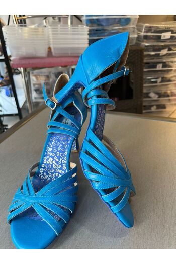 bitangosu Blue 7 Striped Latin, Salsa, Bacata, Tango, Dance and Ballroom Shoes 7 cm 11 Points Cup Heel