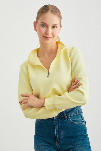 Fulla Moda Half Zipper Stand Collar Crop Sweatshirt