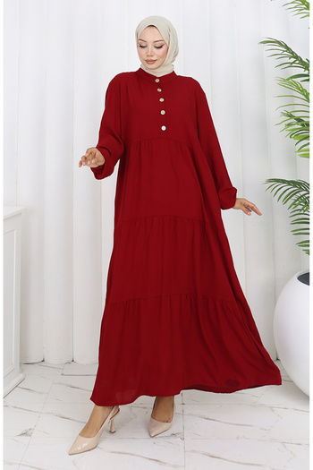 sefamerve Plus Size Viscose Dress 4068-05 Burgundy