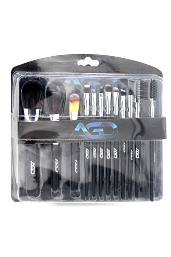 AGD 12-Piece Professional Makeup Brush Set Black/Silver