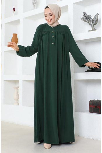 sefamerve Half Buttoned Viscose Dress 7103-05 Emerald Green