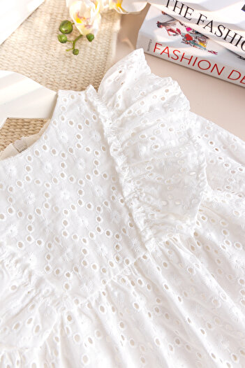 Babymod Fisto 100% Cotton Stylish Baby Girl Dress Mevlüt Dress Ecru