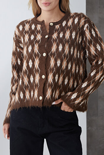 DPARİS Diamond Patterned Buttoned Knitwear Cardigan