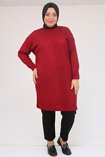 Eslina 58148 Plus Size Low Sleeve Mir Tunic - Burgundy