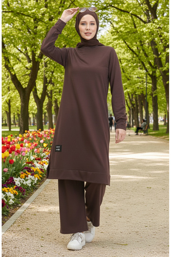 sefamerve Two String Tunic Pants Two-Piece Set 0044-38 Bitter Brown