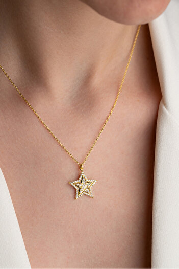 Two Arts Jewelry 925 Ayar Gümüş Yıldız Zirkon Taşlı Kolye – Zirkon Taşlı – Kadın
