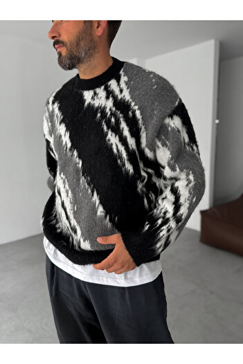 BYBASICMAN Black Patterned Knitwear Sweater Tw-5027
