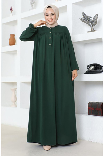 sefamerve Half Buttoned Viscose Dress 7103-05 Emerald Green