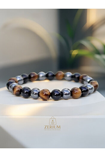 ZERİUM Natural Stone Energy Chakra Balance Bracelet – Tiger's Eye, Onyx & Hematite