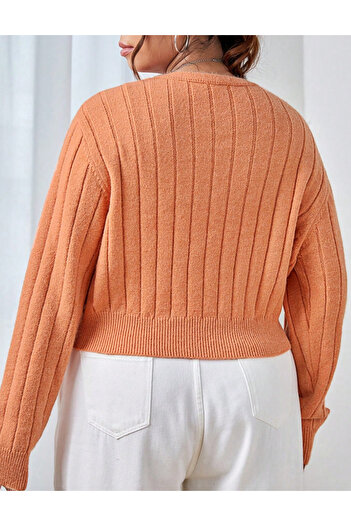 SHEIN Curve+ button-up sweater, orange