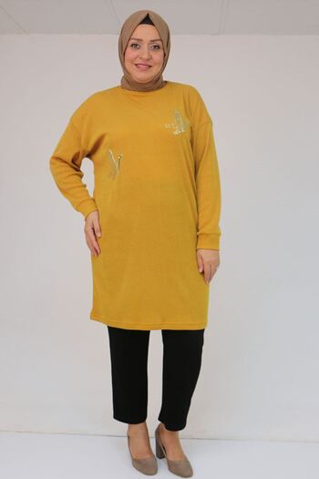 Eslina 58143 Plus Size Mir Tunic with Low Sleeves and Accessory Detail - Mustard