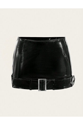 SHEIN Faux Leather Skirt, black