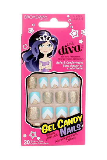 Broadway Lil Diva Press-On Nails–Crystal Persuasion’,20 Nails with Glitter & Jewel Accents (Assorted Colors )