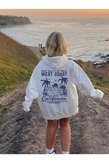 AFROGİYİM Unisex Weatcoast Printed Hooded Sweatshirt with 2 Threads
