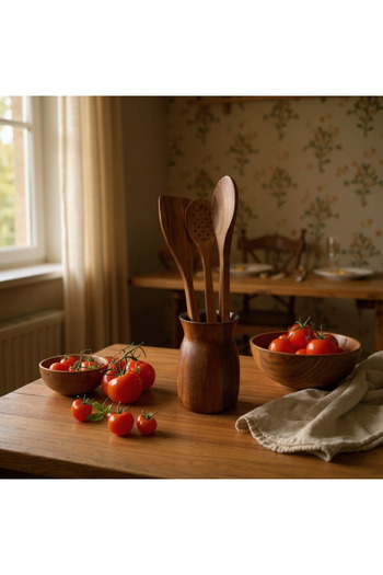 MİEN Acacia Spoon Rest and 3-Piece Spoon Set