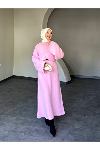 Modamorfo Spanish Sleeve Knitwear Long Dress -Powder