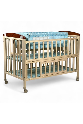 ALBADER Wooden Baby Bed – Multi-Level Adjustable Wooden Crib for Newborns with Rocking Mode, Mosquito Net