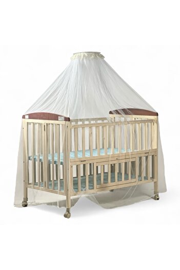 ALBADER Wooden Baby Bed – Multi-Level Adjustable Wooden Crib for Newborns with Rocking Mode, Mosquito Net