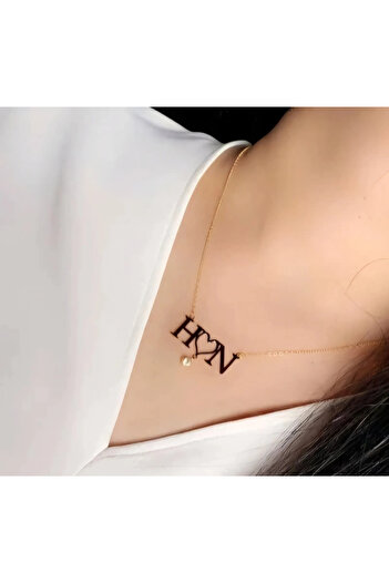 Black Season Letter Necklace with Zircon | Gold or Silver Plated | Black Season