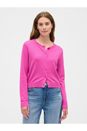 GAP Kadın Pembe Cashsoft Bisiklet Yaka Hırka