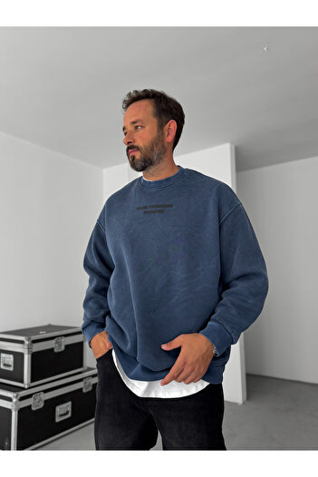 BYBASICMAN Lacivert The Power Kabartmalı Sweatshirt TW-7087