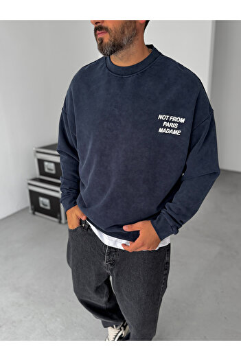 BYBASICMAN Navy Blue Note Printed Washable Sweatshirt Hm-0009