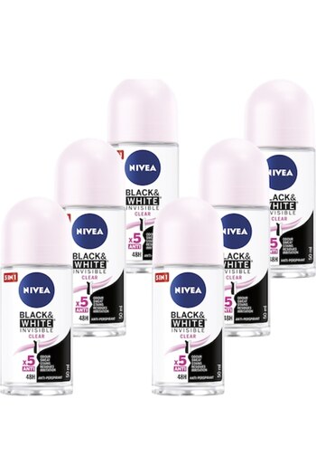 NIVEA Set 6 Deodorants Roll-On for Women, Nivea, Black&White, 50 ml