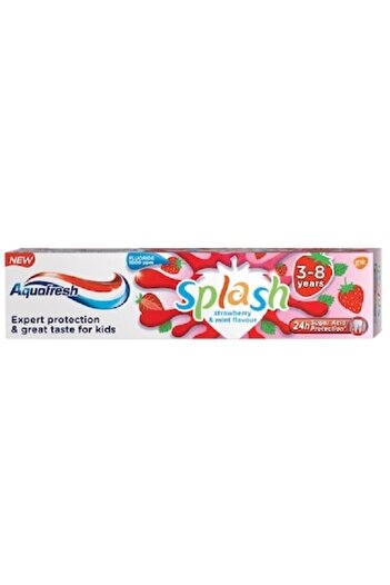 Aquafresh Set Pasta de Dinti Copii Splash Strawberry 3-8 Ani, 4 Bucati x 50 ml