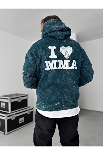 BYBASICMAN Dark Green Mma Washable Hooded Sweatshirt Res-1038
