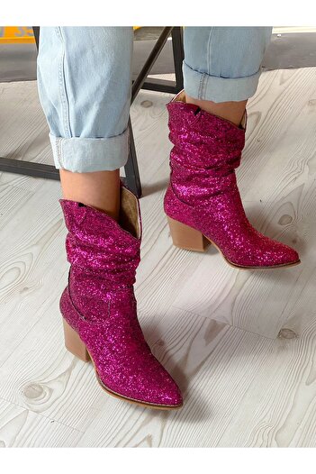 BERFONA Tokyo Fuchia Stone 6 cm Heel Dallas Boots Bottie