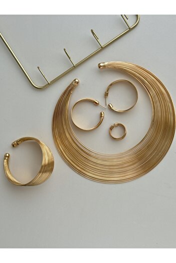YOUES JEWELRY 316l Çelik Kalın TEL KELEPÇE, KOLYE, KÜPE VE YÜZÜK Kombin Seti