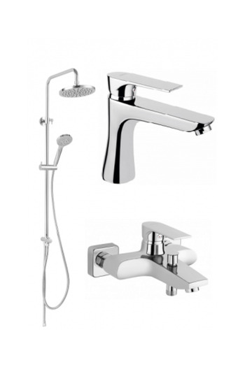 FERRO Set 3 in 1 Baterie cada-dus + Baterie lavoar + Coloana de dus cu dus fix si dus mobil culisant