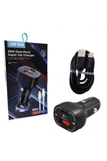 Poro Online Incarcator Auto 38 W Cablu Tip C PD+QC 3.0 + USB LD 0 R 30 Alb