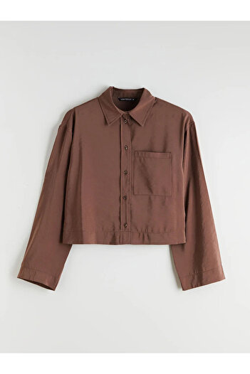 LC Waikiki Lcw Modest Brown Oversize Modal Blend Women's Shirt